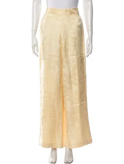 Pre-owned Hannah Artwear Floral Print Wide Leg Pants W/ Tags In Yellow