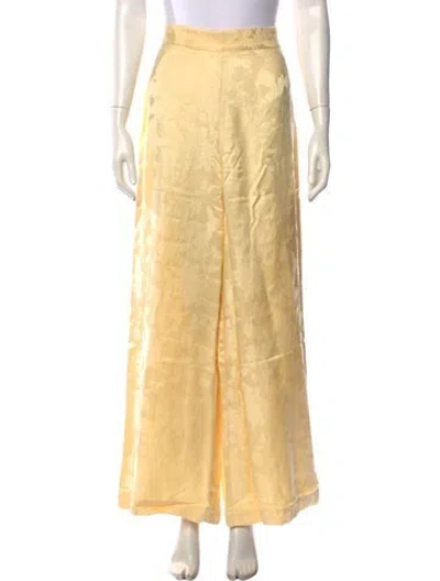 Pre-owned Hannah Artwear Floral Print Wide Leg Pants W/ Tags In Yellow