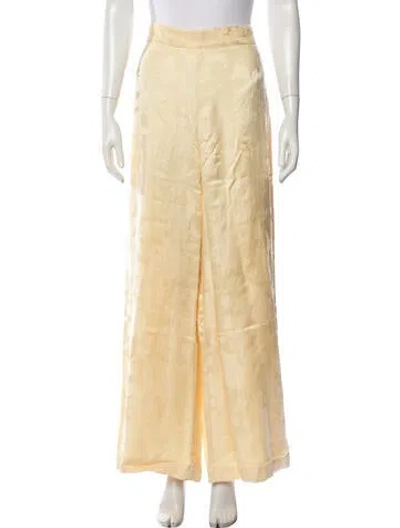 Pre-owned Hannah Artwear Floral Print Wide Leg Pants W/ Tags In Yellow