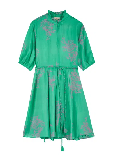 Hannah Artwear Gaia Printed Silk-satin Mini Dress In Green