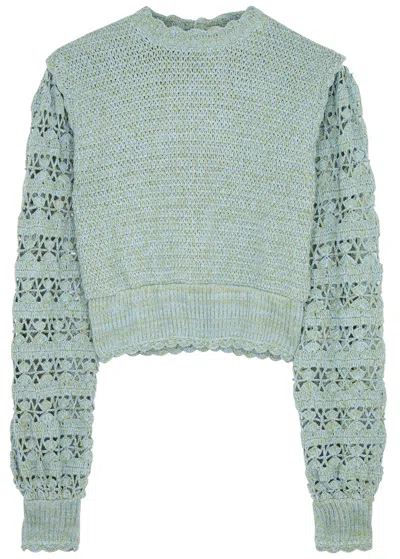 Hannah Artwear Layla Crochet-panelled Cotton Jumper In Blue