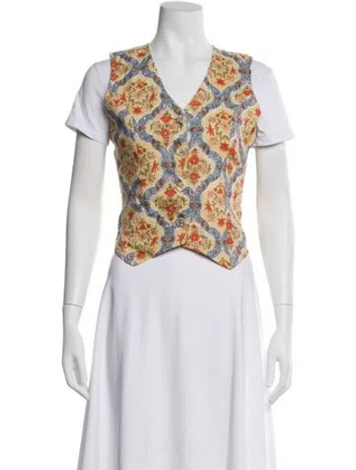 Pre-owned Hannah Artwear Linen Floral Print Top W/ Tags In Yellow
