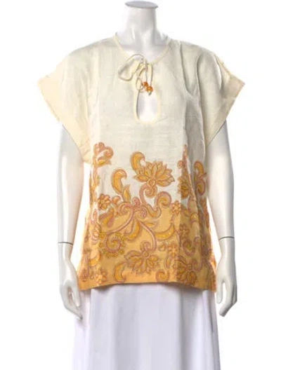 Pre-owned Hannah Artwear Linen Floral Print Top W/ Tags In Yellow