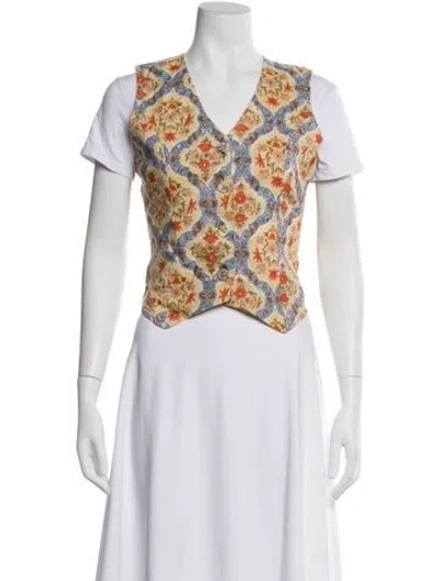 Pre-owned Hannah Artwear Linen Floral Print Top W/ Tags In Yellow