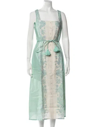 Pre-owned Hannah Artwear Linen Midi Length Dress W/ Tags In Green