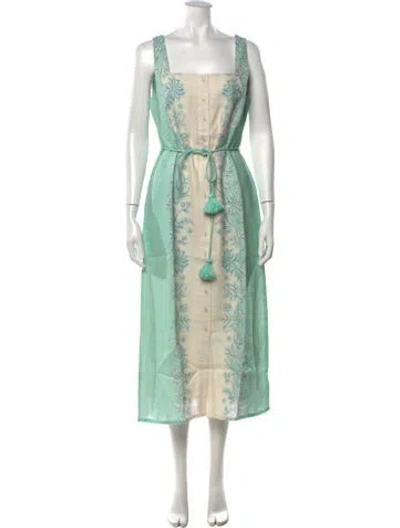 Pre-owned Hannah Artwear Linen Midi Length Dress W/ Tags In Green