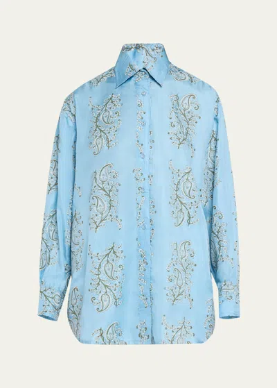 Hannah Artwear Navi Oversized Silk Habotai Button-front Shirt In Sky