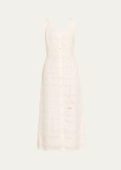 Hannah Artwear Paloma Square-neck Sleeveless Linen Midi Dress In Pearl