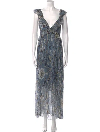 Pre-owned Hannah Artwear Printed Long Dress W/ Tags In Blue