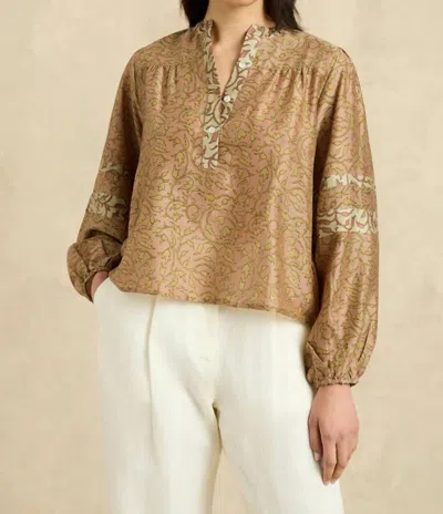 Hannah Artwear Quinn Long Sleeve Blouse In Midnight Vine - Khaki In Brown