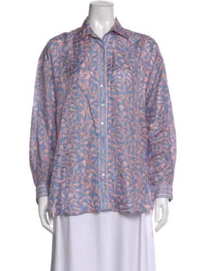 Pre-owned Hannah Artwear Silk Floral Print Button-up Top In Purple