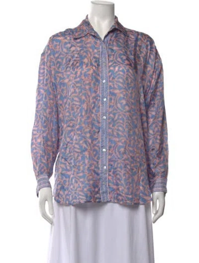 Pre-owned Hannah Artwear Silk Floral Print Button-up Top In Purple