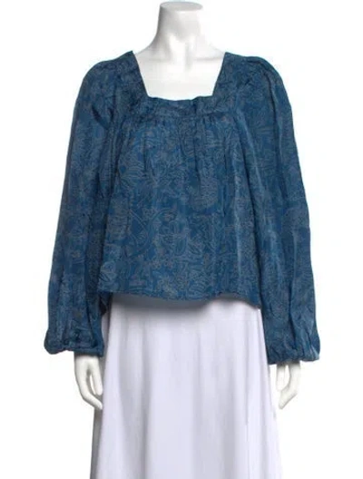 Pre-owned Hannah Artwear Silk Floral Print Top W/ Tags In Blue