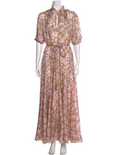 Pre-owned Hannah Artwear Silk Long Dress In Brown