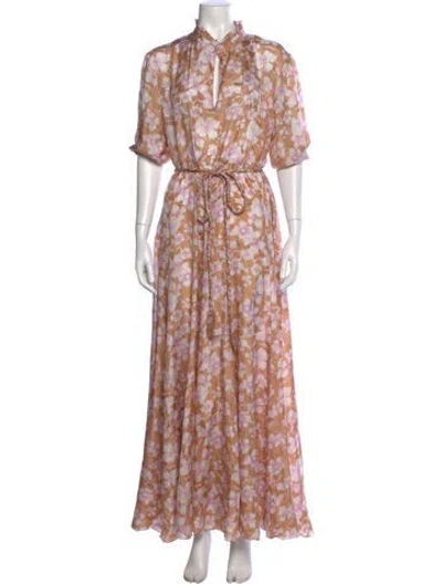 Pre-owned Hannah Artwear Silk Long Dress In Brown
