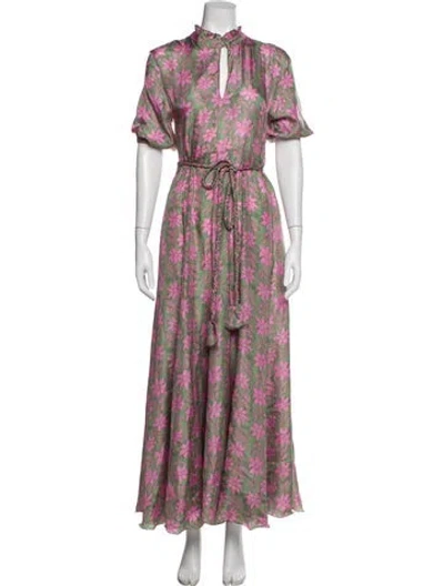 Pre-owned Hannah Artwear Silk Long Dress In Green