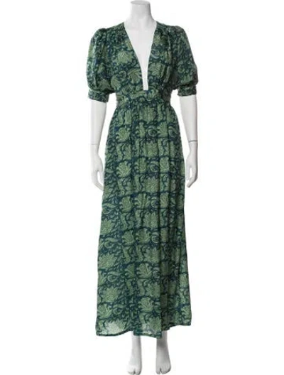 Pre-owned Hannah Artwear Silk Long Dress In Green