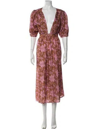 Pre-owned Hannah Artwear Silk Midi Length Dress In Brown