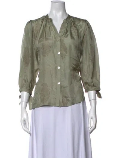 Pre-owned Hannah Artwear Silk Printed Blouse In Green