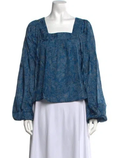 Pre-owned Hannah Artwear Silk Printed Top W/ Tags In Blue