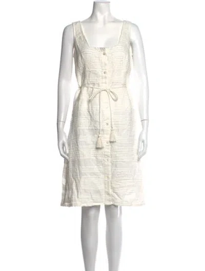 Pre-owned Hannah Artwear Square Neckline Knee-length Dress In White