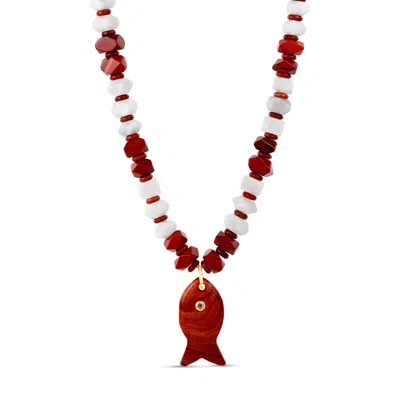 Hannah B. Jewelry Women's Neutrals Red Jasper Fish Gemstone Necklace In Multi