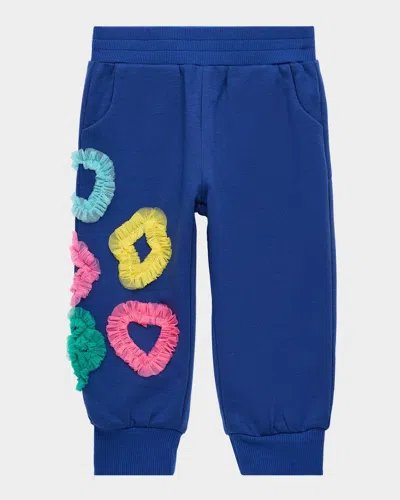 Hannah Banana Kids' Girl's Appliquéd Fleece Jogger Pants In Blue