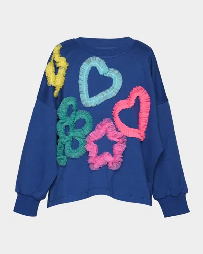Hannah Banana Kids' Girl's Appliquéd Fleece Sweatshirt In Blue