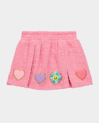 Hannah Banana Kids' Girl's Appliquéd Tweed Mini Skirt In Pink