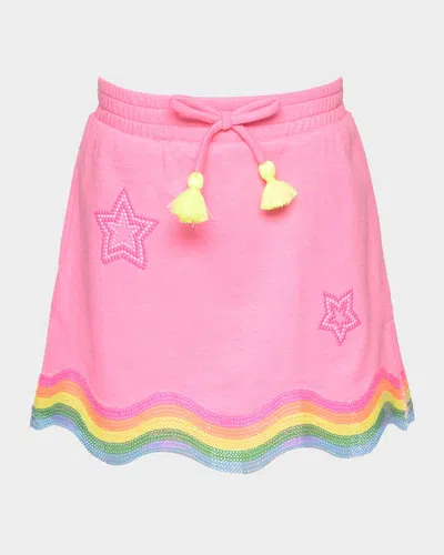 Hannah Banana Kids' Girl's Beaded Wavy Rainbow Skirt In Pink