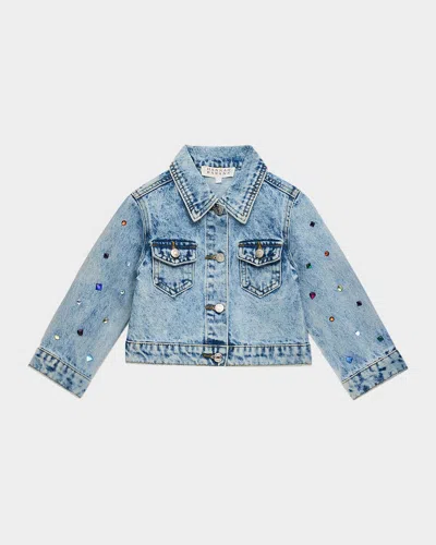 Hannah Banana Kids' Girl's Bejeweled Denim Jacket In Blue
