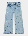 Hannah Banana Girl's Bejeweled Wide-leg Denim Jeans In Blue