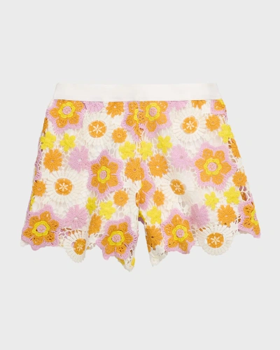 Hannah Banana Kids' Girl's Crochet Floral Shorts In Multi