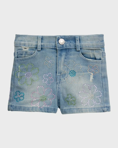 Hannah Banana Kids' Girl's Embroidered Floral Denim Shorts In Blue