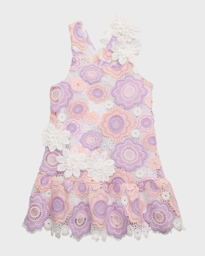 Hannah Banana Kids' Girl's Eyelet Multicolor Daisy Dress In Purp Multi