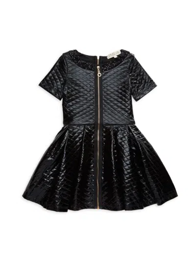 Hannah Banana Kids' Girl's Faux Leather Quilted Dress In Black