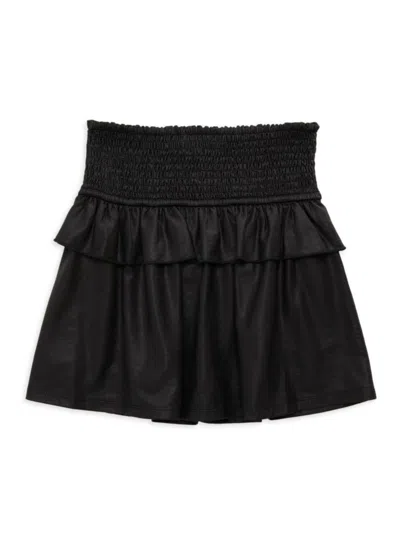 Hannah Banana Kids' Girl's Faux Leather Smocked Skirt In Black