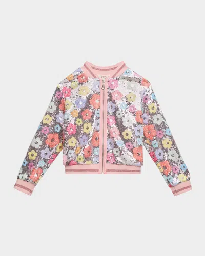Hannah Banana Kids' Girl's Glitter Flower Bomber Jacket In Multi