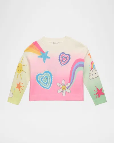 Hannah Banana Kids' Girl's Heart & Star Graphic-print Sweater In Multi