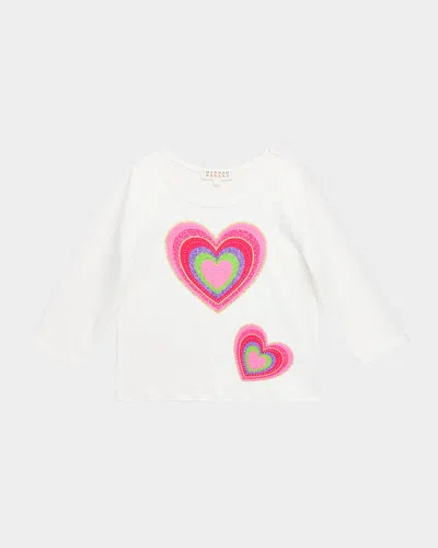 Hannah Banana Kids' Girl's Heart Graphic 3/4-sleeve Sweatshirt In White