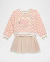 Hannah Banana Girl's Heart-print Sweater & Tulle Skirt Combo Dress In Neutral