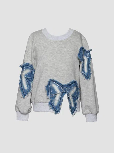 Hannah Banana Girl's Little Girl's & Girl's Denim Bow Patch Sweatshirt In Gray