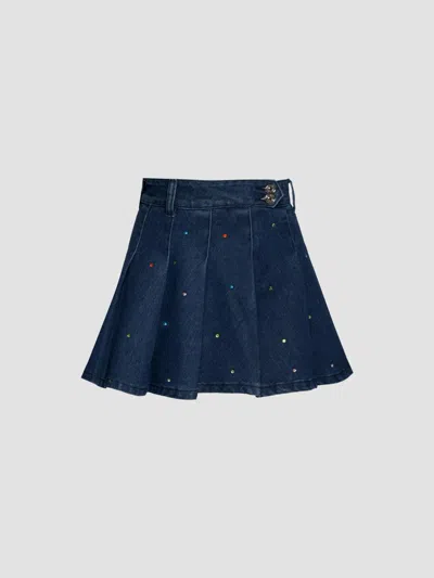 Hannah Banana Girl's Little Girl's & Girl's Embellished Pleated Denim Mini Skirt In Blue