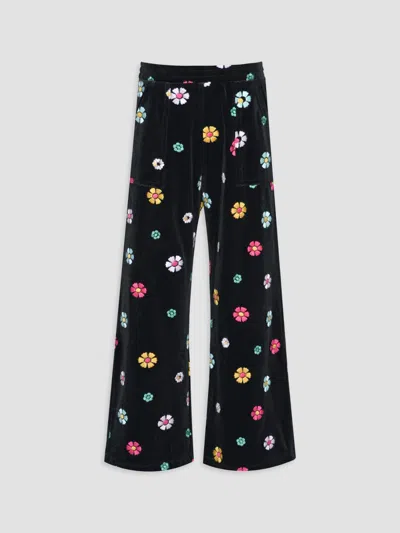 Hannah Banana Girl's Little Girl's & Girl's Floral-embroidered Velour Wide-leg Pants In Black