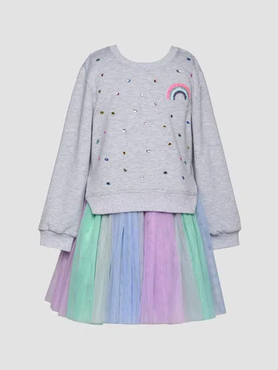 Hannah Banana Girl's Little Girl's & Girl's Mixed-media Sweatshirt & Pleated Tulle Dress In Gray
