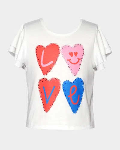 Hannah Banana Kids' Girl's Love Embellished T-shirt In White