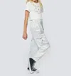 Hannah Banana Girl's Metallic Cargo Pocket Jogger Pants In Silver In Silver
