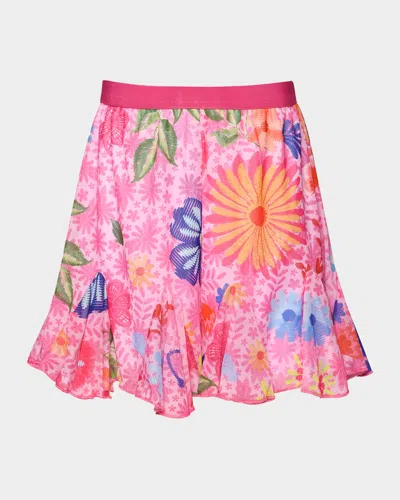 Hannah Banana Kids' Girl's Multicolor Floral-print Skirt In Pink