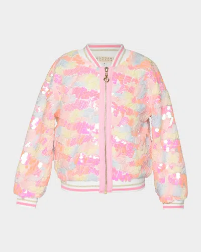 Hannah Banana Kids' Girl's Multicolor Sequin Bomber Jacket In Pink
