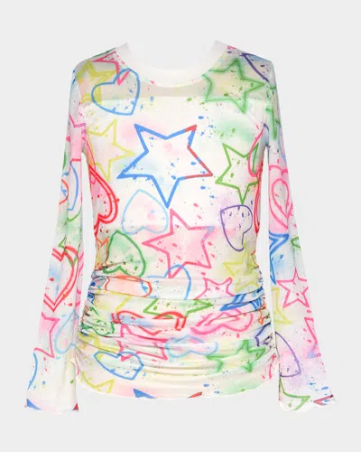 Hannah Banana Kids' Girl's Multicolor Star-print Mesh Top In Pink